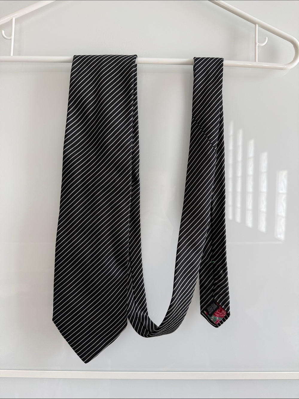 Paul Smith Black Tie with White Diagonal Pinstripes